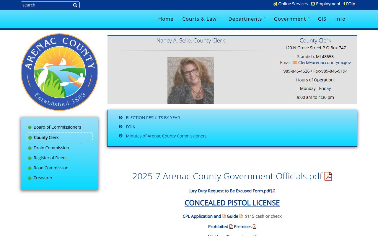Arenac County Clerk records and services page