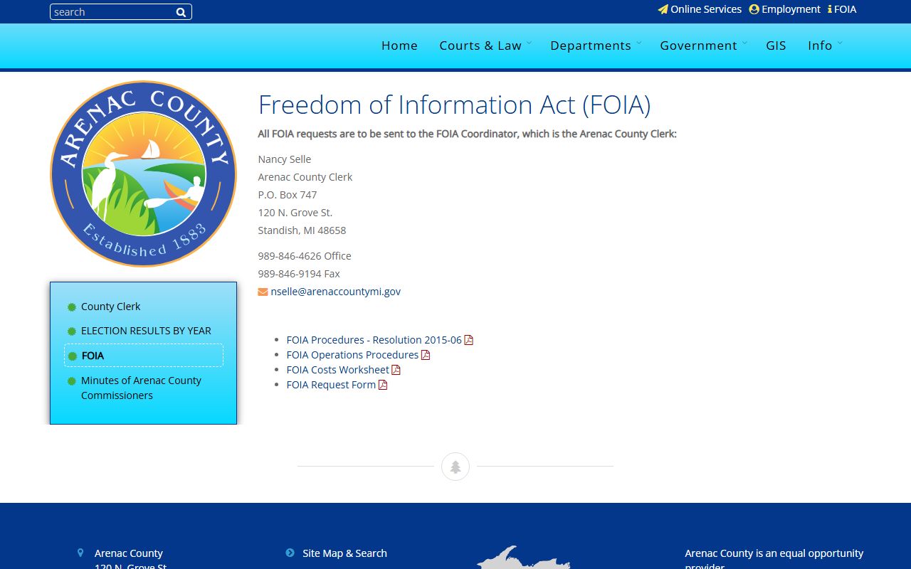 Arenac County FOIA request and records coordinator page