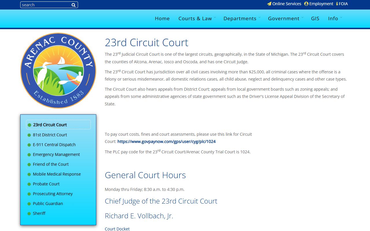 Arenac County 23rd Circuit Court records and jurisdiction page