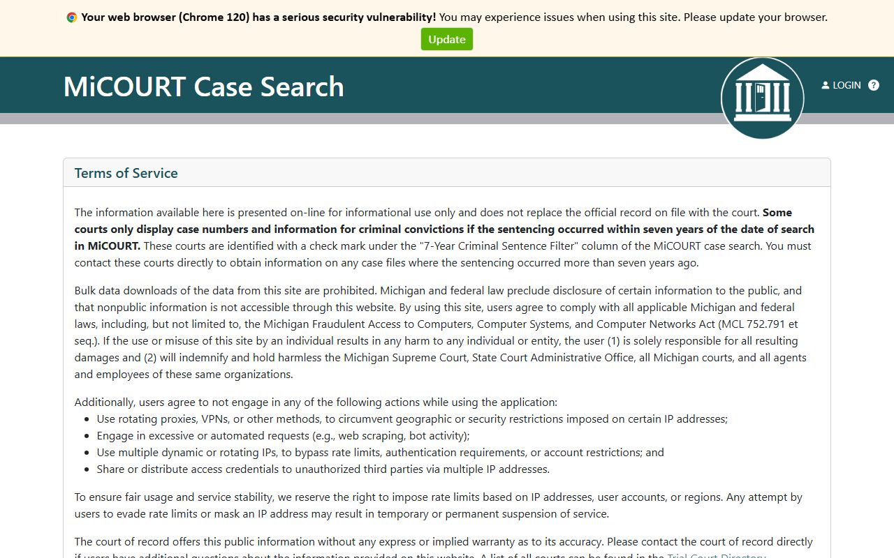 Arenac County court dockets district court ticket lookup on the Michigan MiCOURT case search