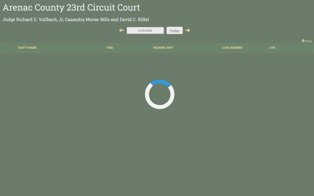 Arenac County court dockets probate court display of scheduled hearings on Michigan MiCOURT