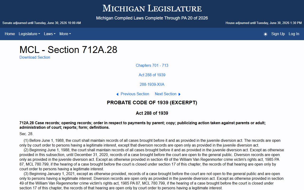 Arenac County juvenile criminal record access statute MCL 712A.28 in Michigan law