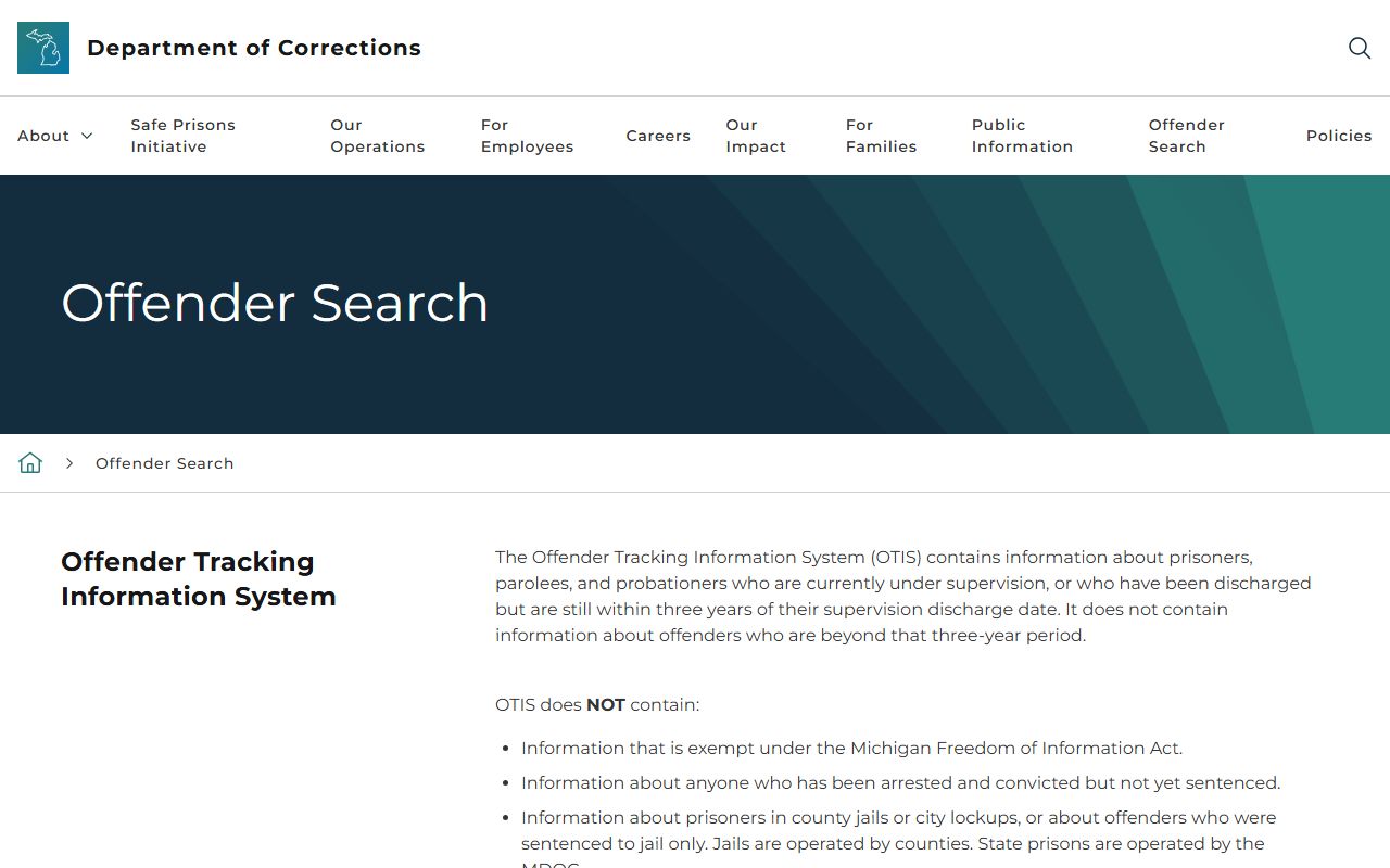 Michigan OTIS offender tracking system used alongside Arenac County inmate searches